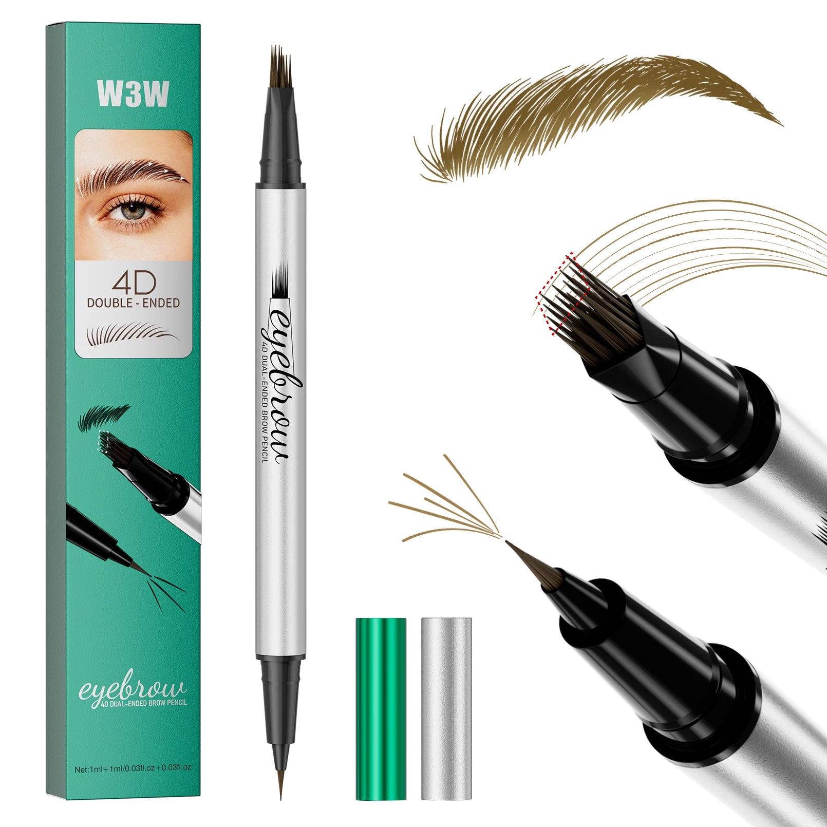 2 in 1 Dual-Ended Eyebrow Pencil & Eyeliner, Waterproof Sweat-Proof Smudge-Proof Fade-Resistant 4D Microcarving Realistic Eyebro Qme W683-1