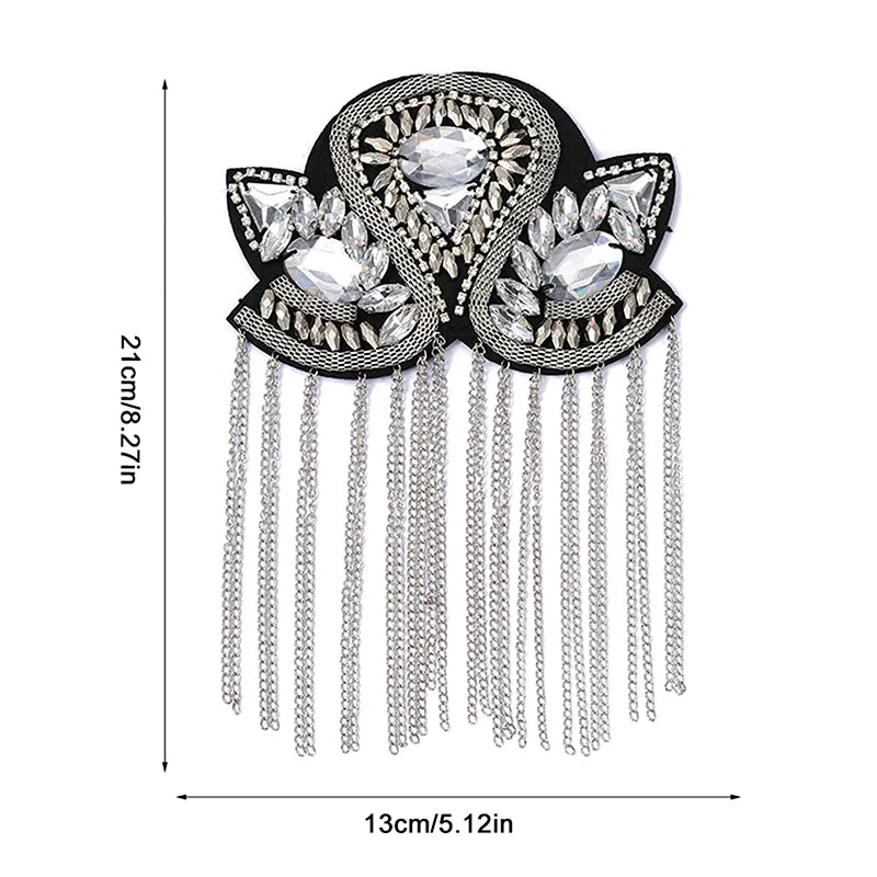 Epaulette Brooch Pin Bead Long Tassel Chain Electroplating Decor DIY Men Women Bling Epaulette Clothing Shoulder Jewelry Qme