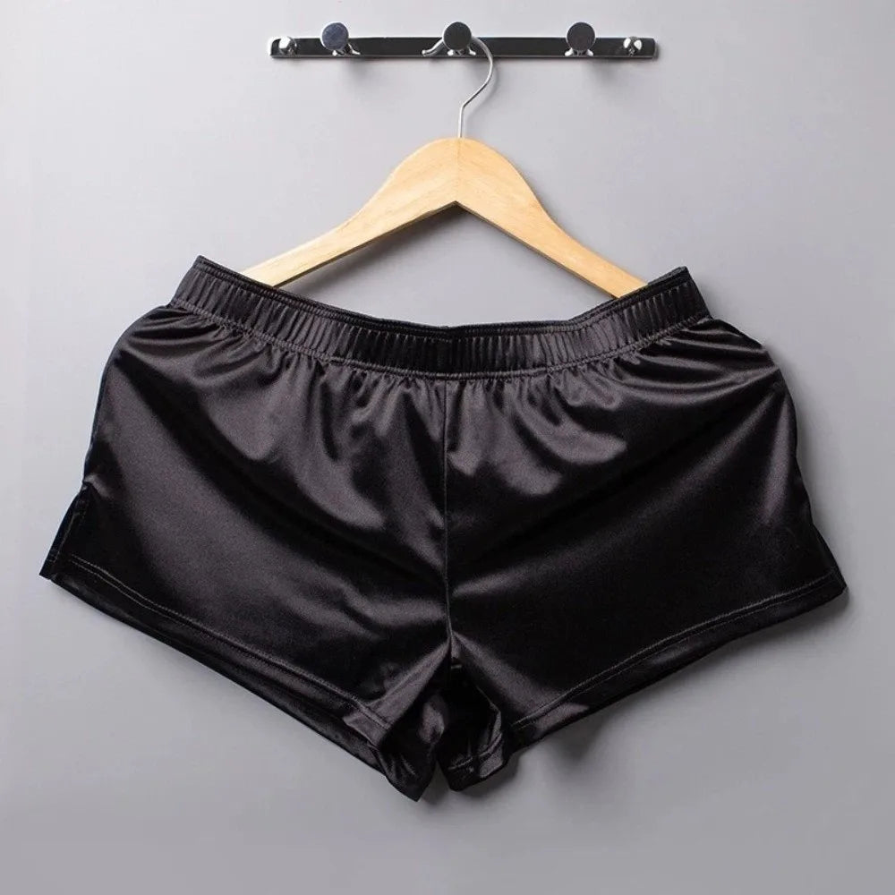 Lounge Bottoms Ice Silk Satin Boxer Shorts Casual Loose Male Panties Qme Black M