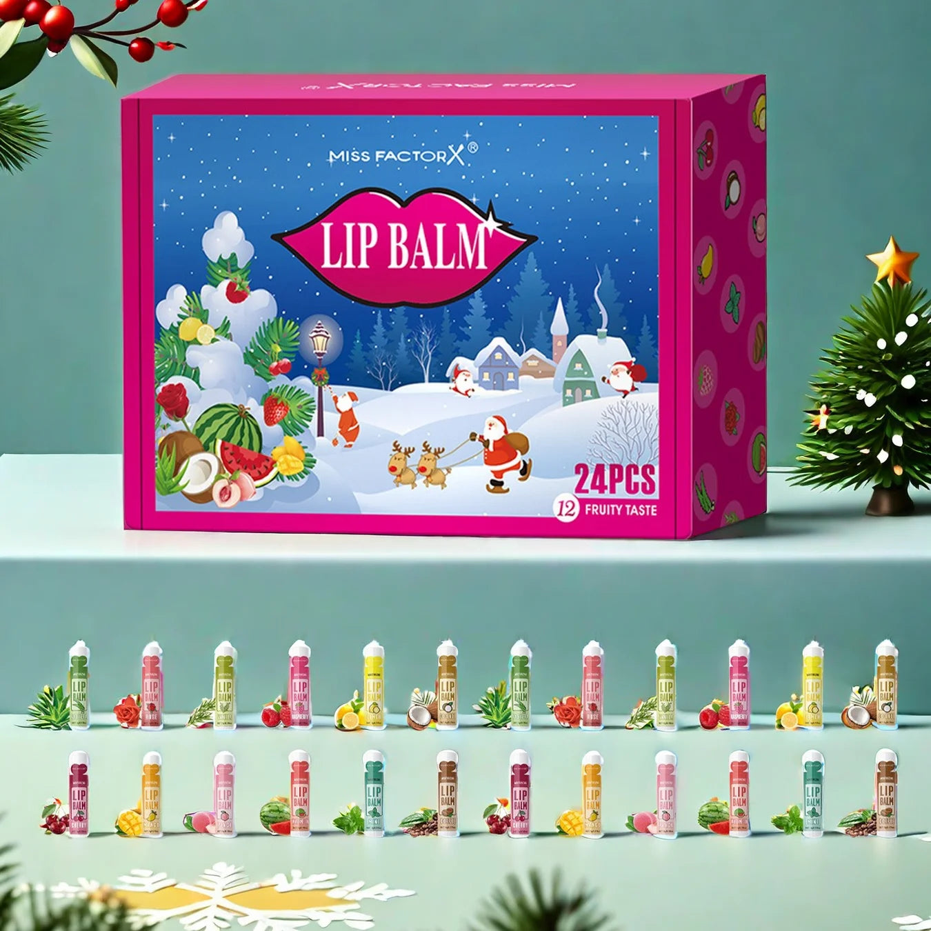 24PCS/ Box 12 Kinds of Flower and Fruit Lip Balm Set Gift Natural Fragrance Moisturizing Exfoliating and Brightening Lip Color Qme