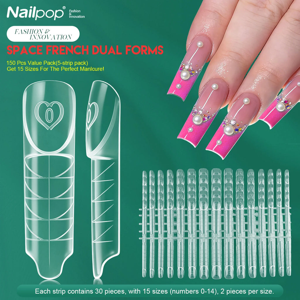 Nailpop Space French Dual Forms 15 Sizes 60 Transparen Reusable Nail Qme