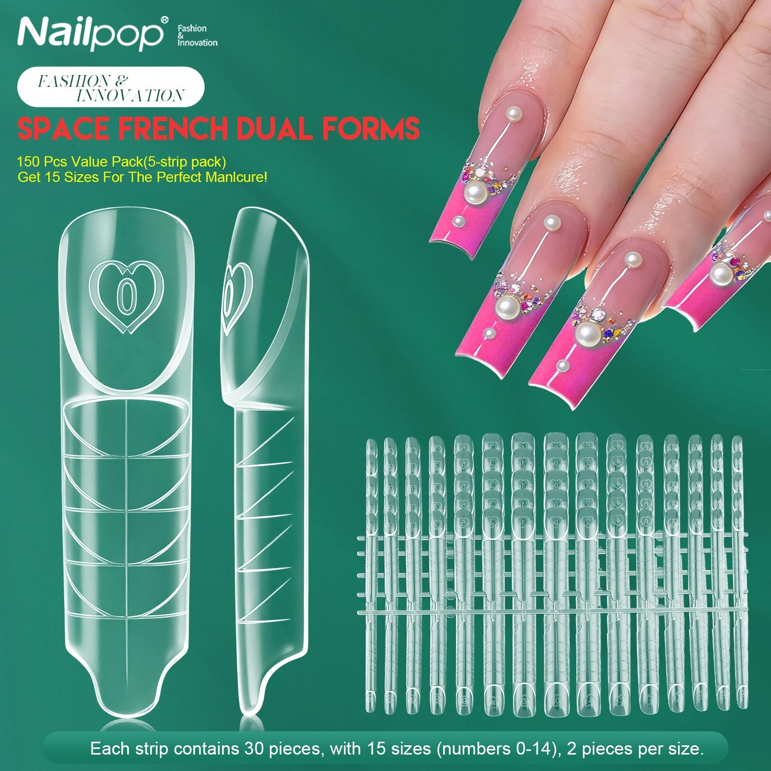 Nailpop Space French Dual Forms 15 Sizes 60 Transparen Reusable Nail Qme
