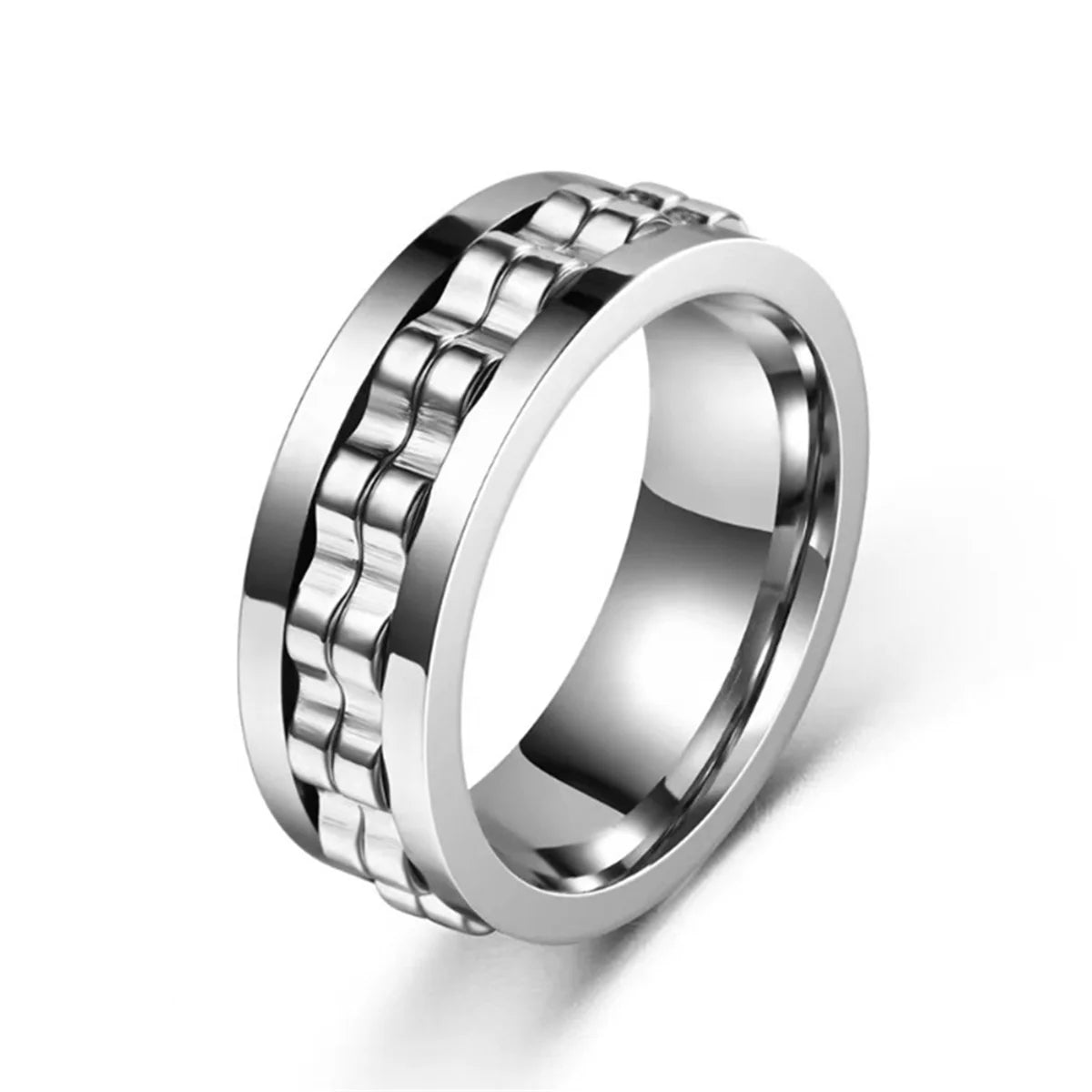 Fashion Punk Style Gear Rotating Anxiety Fidget Ring Titanium Steel Chain Spinner Rings For Men Rock Biker Wedding Party Jewelry Qme 1 12