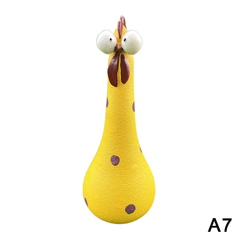 Quirky Big-eyed Chicken Figurine Colorful Polka Dot Resin Statue Long Qme A7