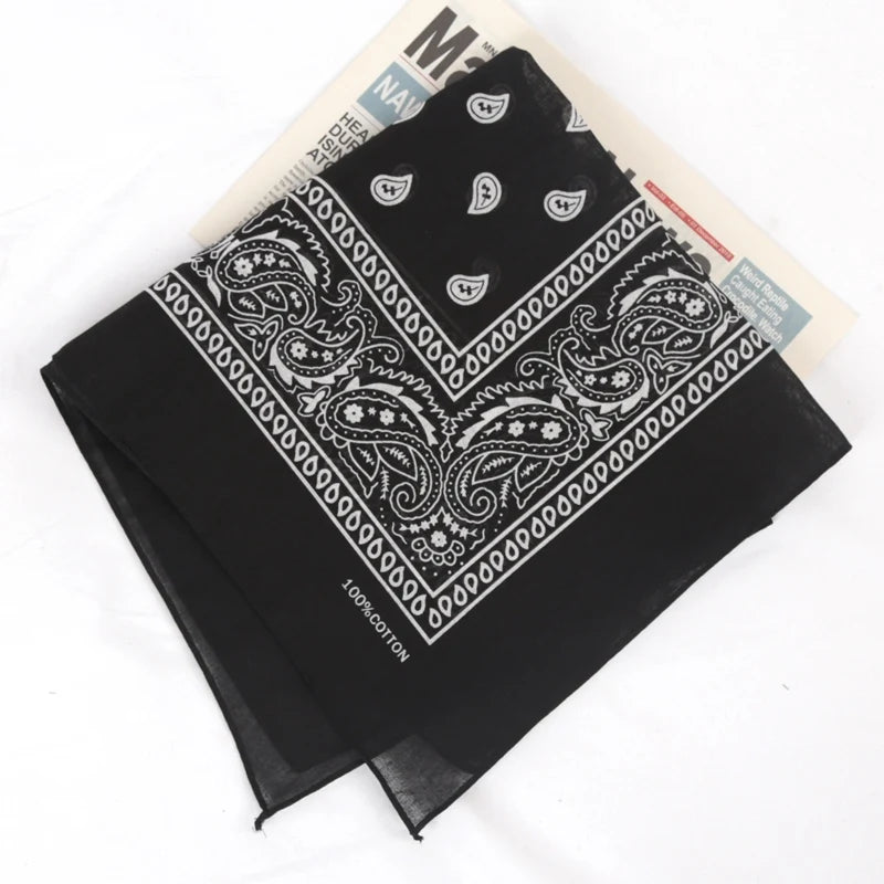 Unisex Cotton Bandana Kerchief Hip Hop Black Hair Band Neck Scarf Qme A6