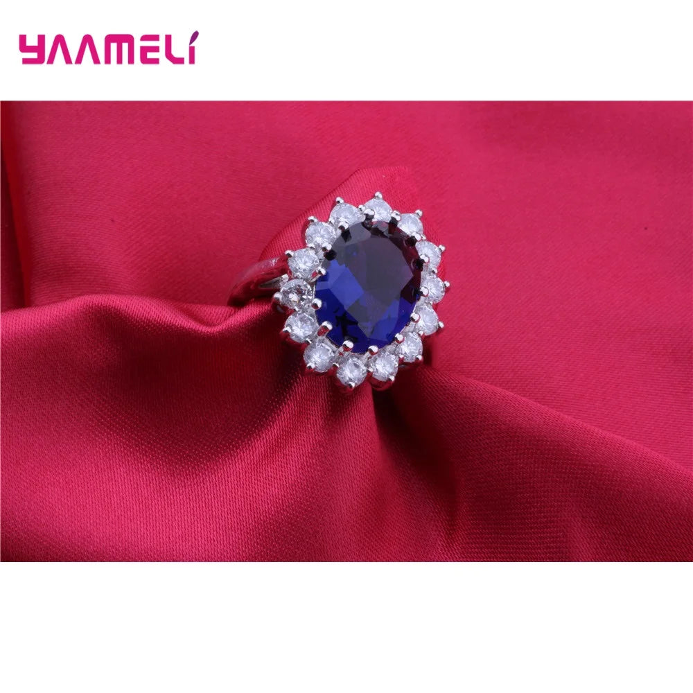 100% Authentic 925 Sterling Silver Color Women Wedding Engagement Jewelry Ring Classic Oval Flower Shiny Cubic Zircon Crystal Qme