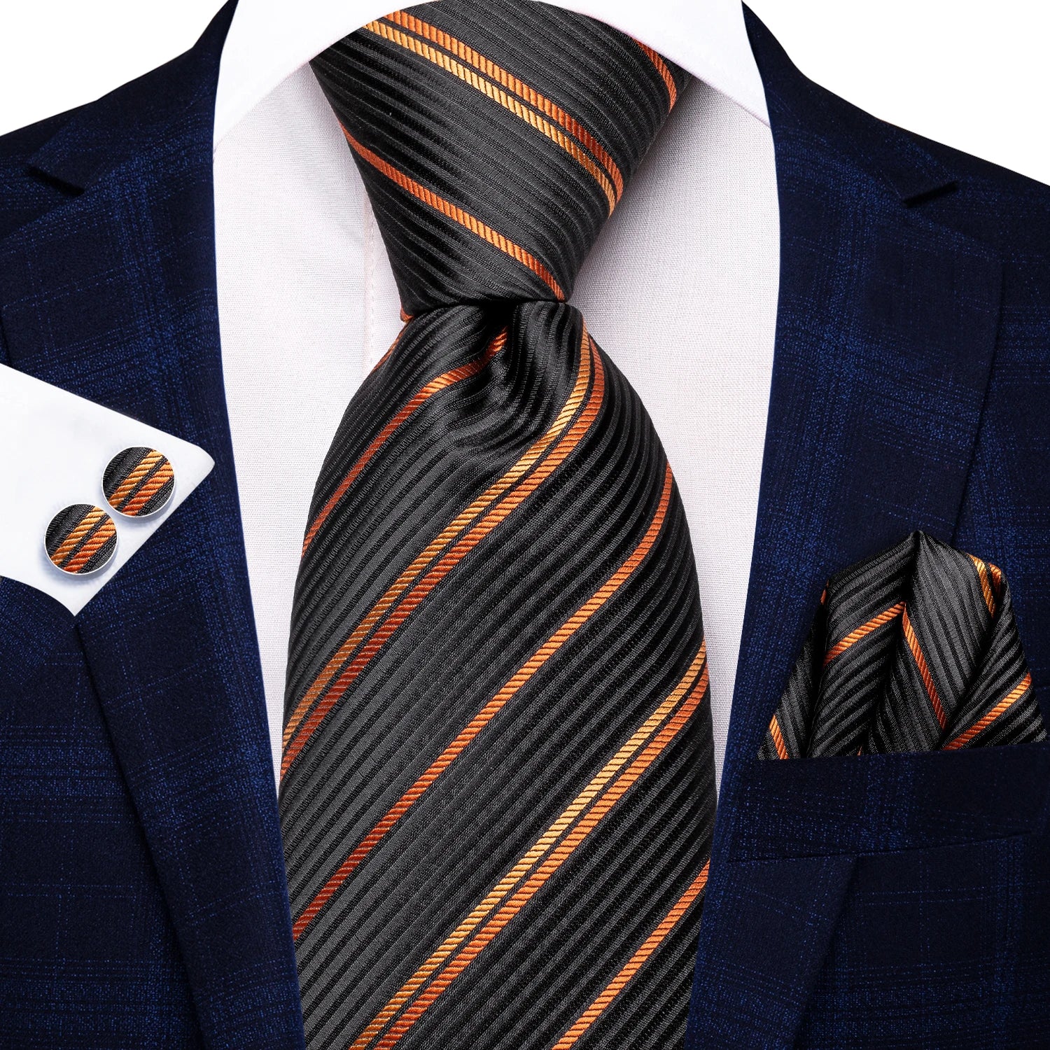 Navy Blue Striped Wedding Tie Men Fashion Design Green Red Necktie