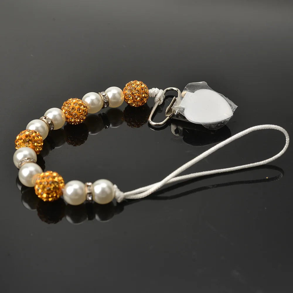 Ins Imitation Pearl Pacifier Chain Anti-drop Chain Tooth Gel Chain Maternal and Infant Supplies Qme Yellow