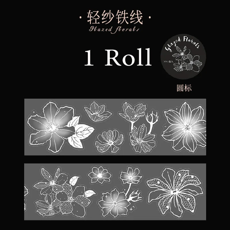 White Ink Floral Tracing Paper Washi Tape & Stickers for Journal Scene Making, Decorative Supplies for Phone Cases, Water Bottle Qme E