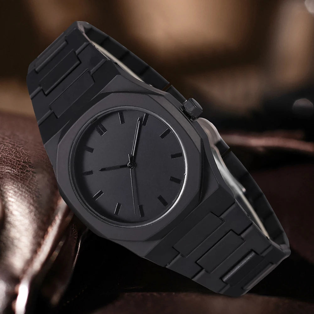 Matte octagonal minimalist scale men's watch Cuban bracelet bullet pendant necklace ring four piece set, not including gift box Qme