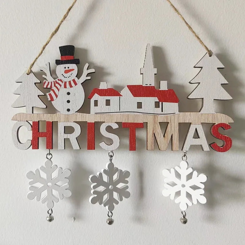 Wooden Xmas Letter Tags Snowman Santa Reindeer Pendants Home Hanging Qme B M