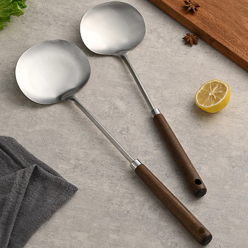 Stainless Steel Wok Spatula Chef-specific Cooking Spoon Wooden Long Qme