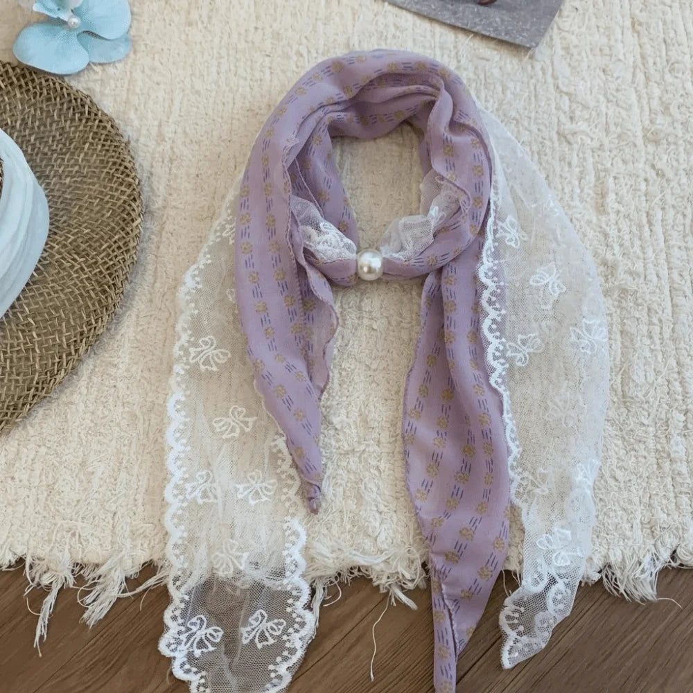 Fresh Multifuctional Geometric Pattern Belt Lace Thin Waist Accessories Polyester Vintage Polka Dot Chiffon Scarf Women Qme Purple