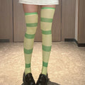 Anime Green White Horizontal Striped Over-the-knee Stockings Fashion Qme style1 S