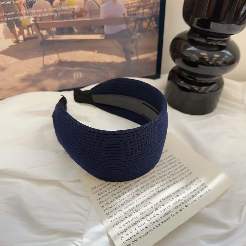 Daily Essential Wide Hairband Crown Slip-resistant Comfortable Broad Qme Blue