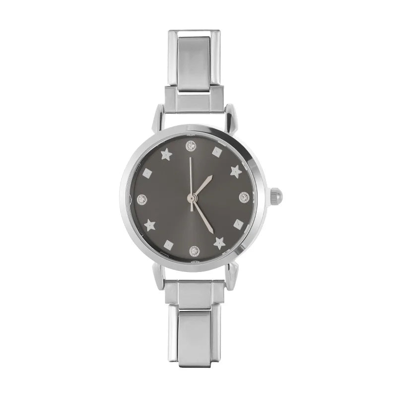 Width Italian Charm White Black Butterfly Round Elastic Watch