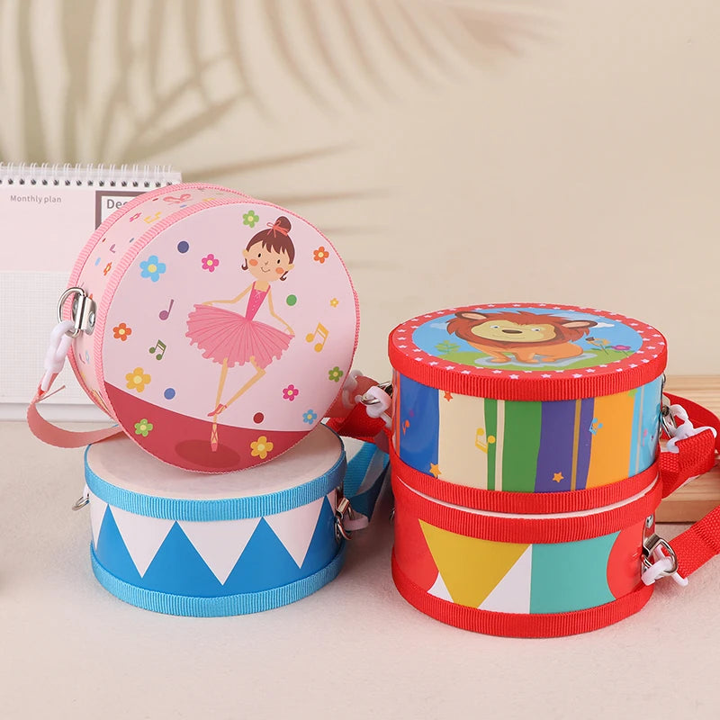 Kids Percussion Drum Wood Toy Carry Strap Music Instrument Teaching Qme
