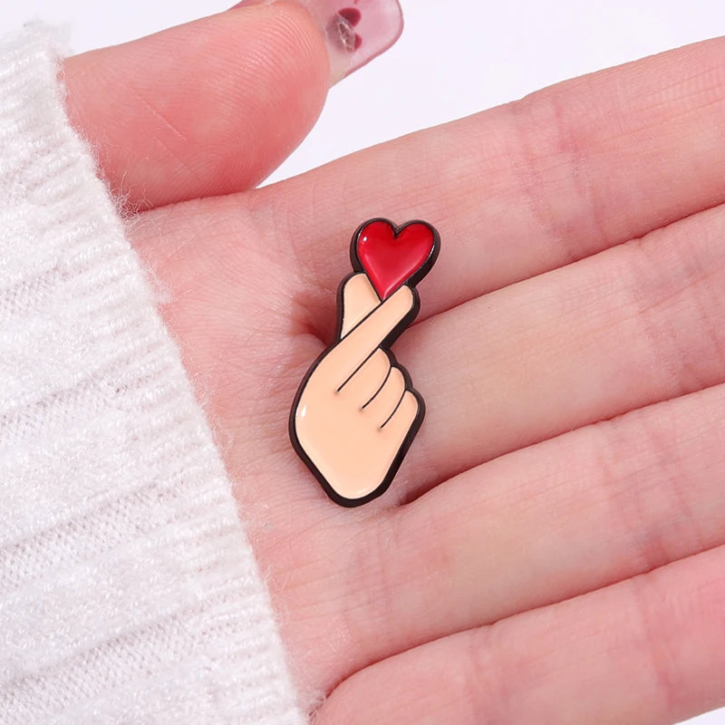 Cartoon Enamel Pin Gesture Heart Badge Jewelry Love Men Women Backpack Hat Lapel Brooches Accessories Wholesale Friends Gifts Qme