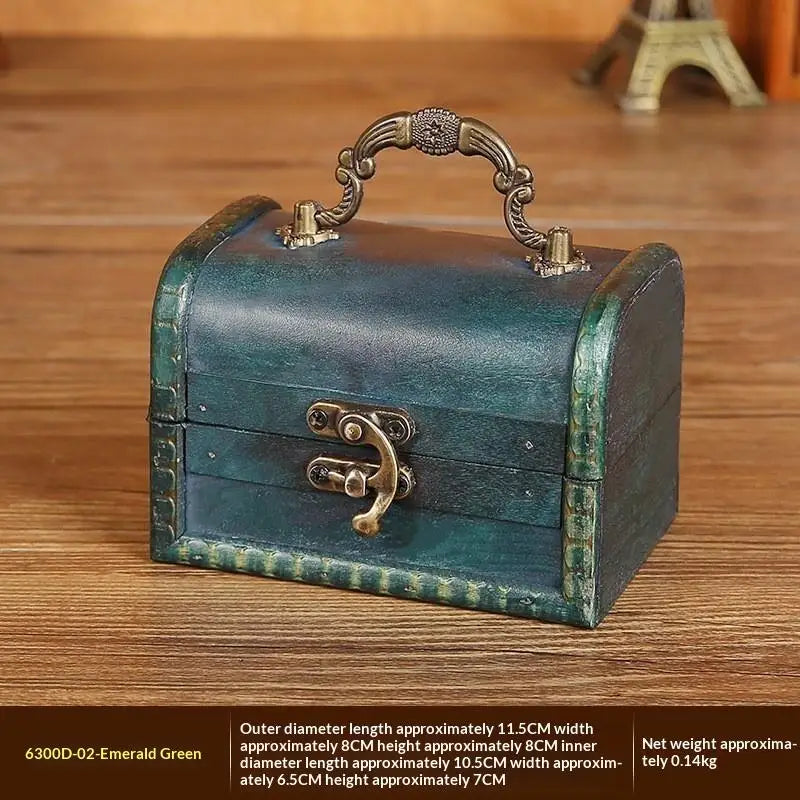 Retro Wooden Storage Box With Lock Retro Treasure Jewelry Necklace Postcard And Small Objects Storage Case Trinket Chest Qme D