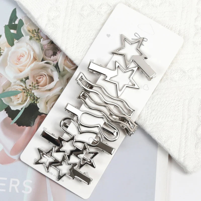 Sliver Metal Hair Clips Women Y2K Duckbill Hairpin Personality Qme A3-8pcs