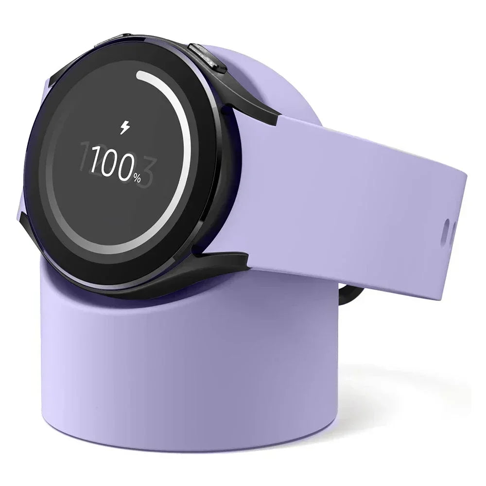 Compatible with Samsung Galaxy Watch 7 6 5 Charger Stand 40 44 46mm Galaxy Watch 5Pro Charger silicone Stand Charging base Qme Purple