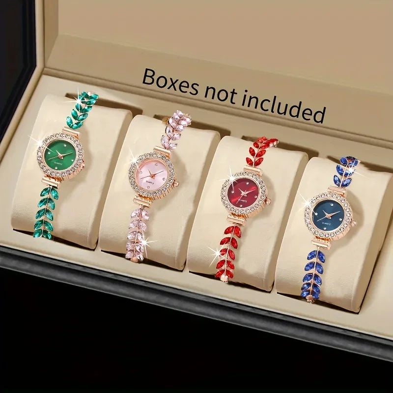 20261/4PCS Elegant Women's Wristwatch Set Fashion Rhinestone Bracelet Band Ladies Quartz Watches Reloj Mujer（Without Box） Qme