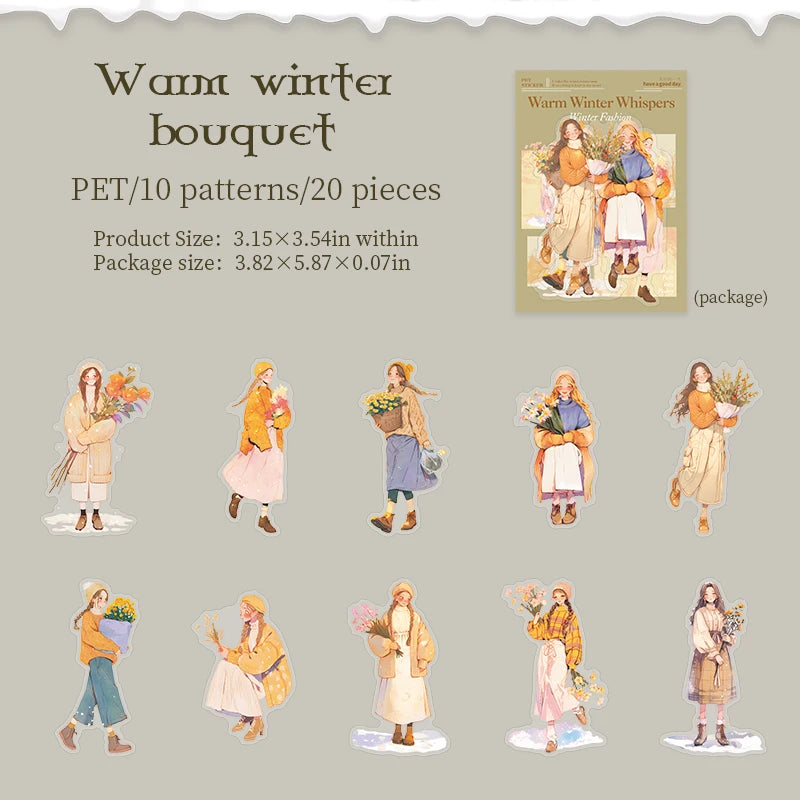 20 Sheets Winter Fashion Theme PET Stickers for DIY Scrapbook Collage Guitar Phone Case Notebook Decoration Supplies Qme 2