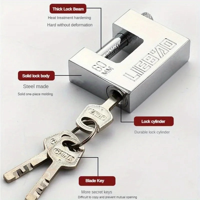 Heavy Duty Cross-Beam Padlock Anti-Cut Anti-Pick Steel Lock with 3 Keys for Warehouse Gate Door Truck Container Security Qme