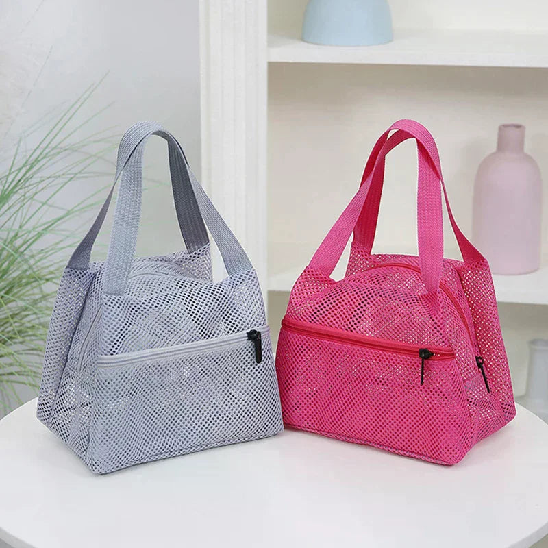 Fashion Solid Color Mesh Handbag Travel Toiletry Bag Large Capacity Cosmetic Bag Portable Sports Swimming Storage Bags Qme