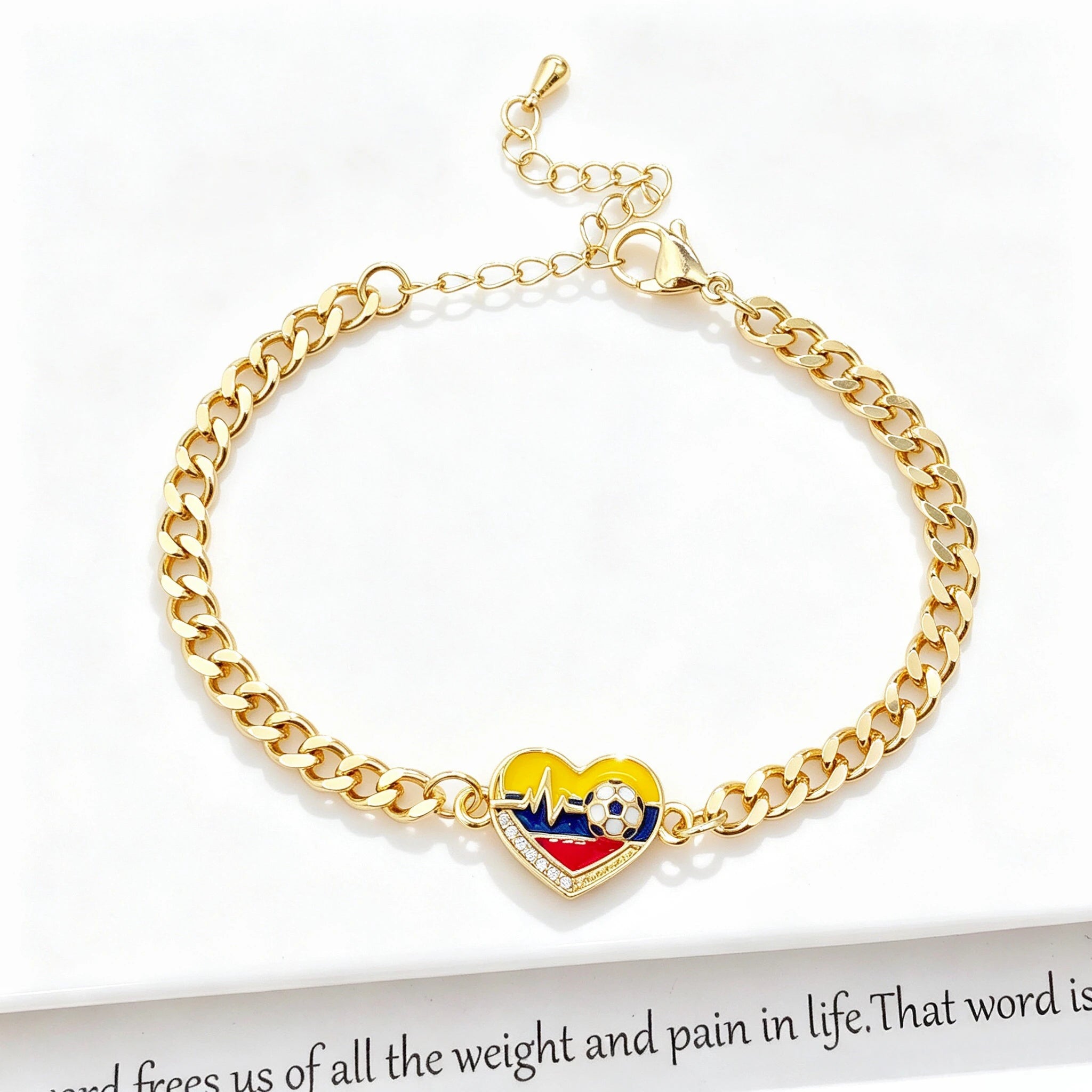 Classic Enamel Art Gold Plated Venezuela Colombia Flag Cuban Chain Bracelet for Men Women Holiday Anniversary Jewelry Fine Gift Qme 5