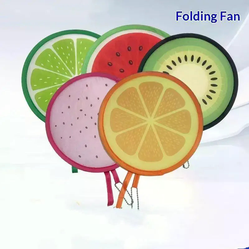 Portable Round Foldable Hand Fans Cartoon Foldable Design Handheld Folding Fan Round Shape Fruit Style Cooling Fans Qme