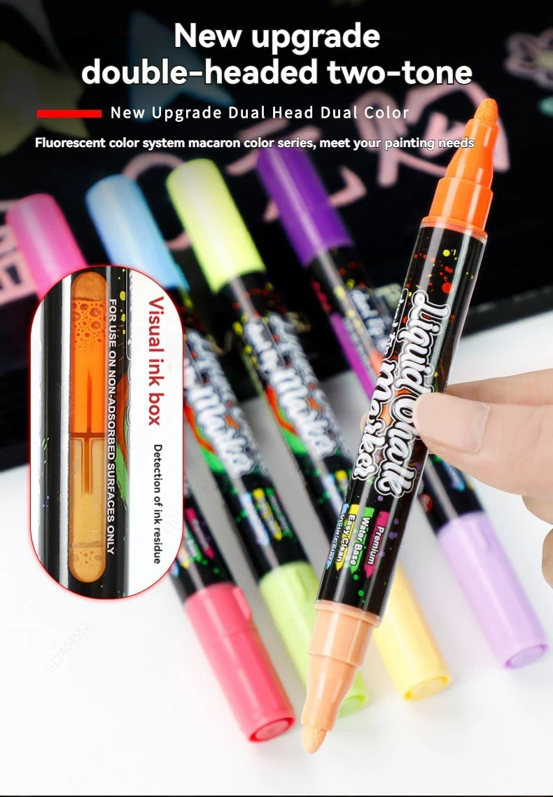 Chalk Markers - Erasable, Non-Toxic,Reversible Tips, For Glass or Chalkboard Markers for Restaurants, Liquid Drawing Chalk Qme