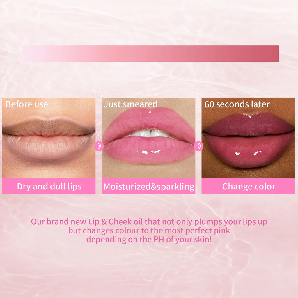 Black Brin Jelly Lip Oil Moisturizing Lip Gloss Lip Plumper Color Changing Nutritious Transparent Cherry Mineral LipOil Tinted Qme