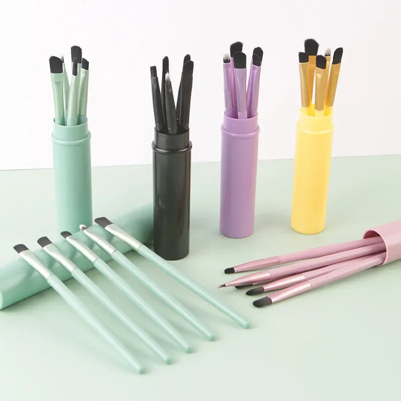 5pcs/set Makeup Brushes In Barrels Portable Set Eye Shadow Brushes Eyebrow Brush Lip Brush Nose Shadow Brush Face Makeup Brushes Qme