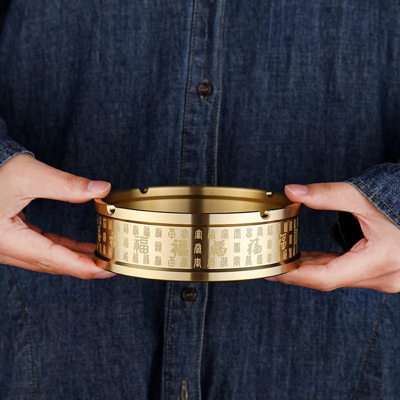 Portable Ashtray Round Brass Tabletop Holder Office Household Metal Qme