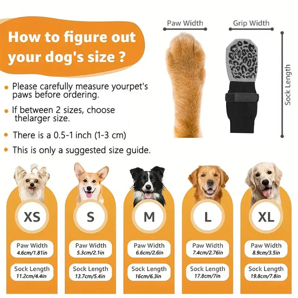 4pcs Dog Paw Protectors Anti-Slip Boots with Traction Control Adjustable Socks for Injured Paws Senior Dogs Qme