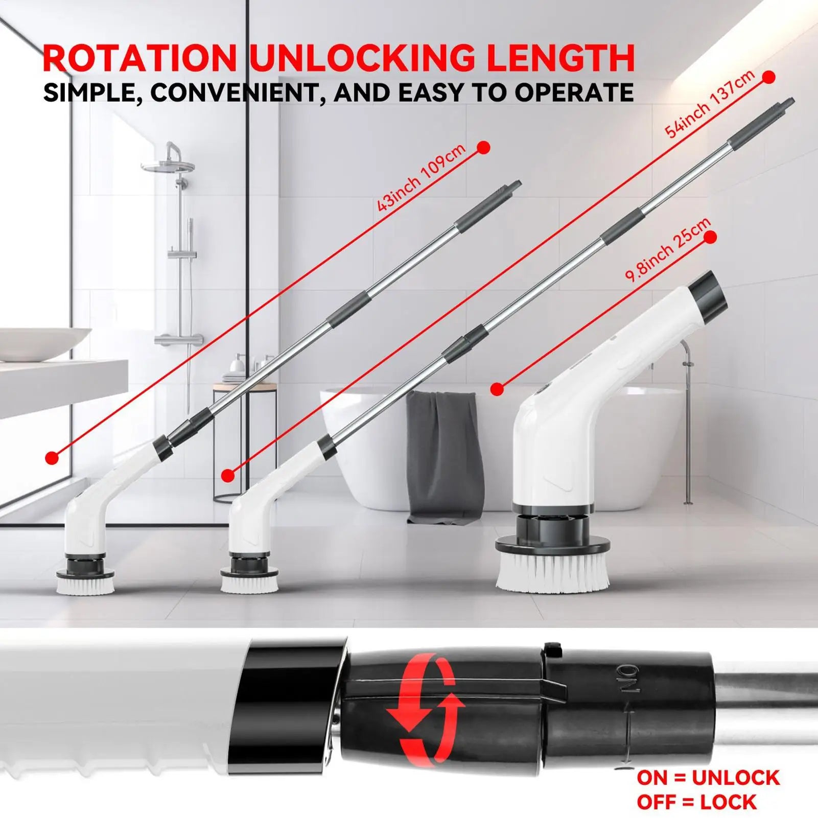Electric Cleaning Brush Adjustable Waterproof Rotating Tool Electric Shower Scrubber For Home Shower Doors Kitchen Sinks Qme