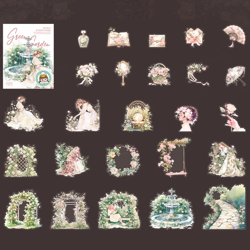 Sticker Pack 25 Sheets/Bag Green Garden Fashion Girl Scrapbook Stationery DIY Journal Phone Case Notebook Decoration Qme 1
