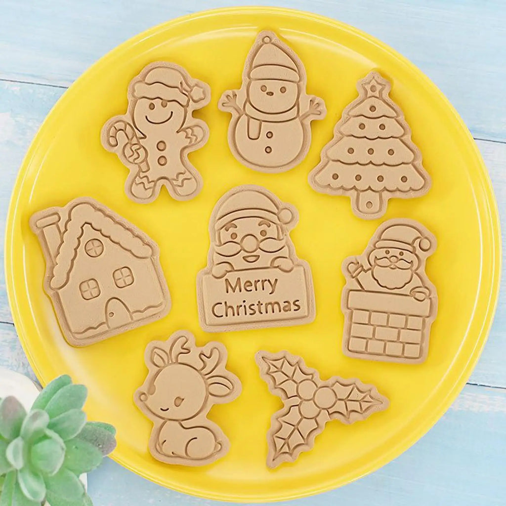 Christmas Cookie Cutter 8 Fudge Press Shapes Pressable Pastry Mold Qme