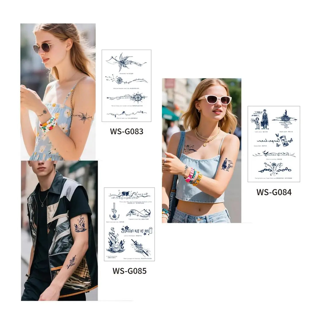 A 6pcs Disposable Small Tattoo Stickers for Women Men Flowers Moon Heart Temporary Tattoos for Hand Chest Wrists Finger Body Art Qme 3pcs WS-G083-G085