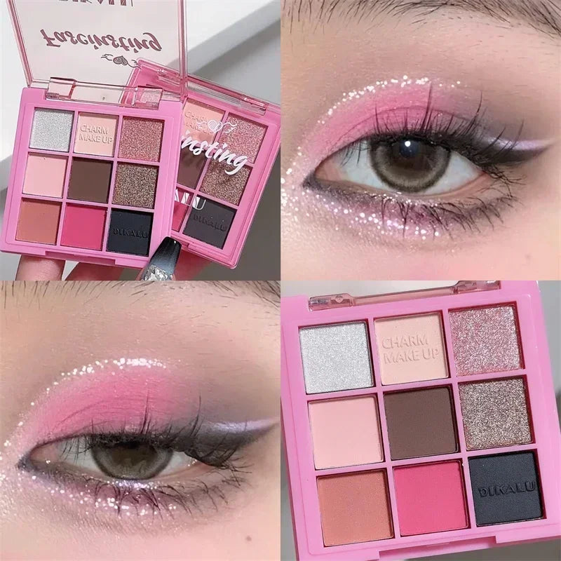 Punk Blue Eyeshadow Palette 9 Colors Matte Smoky Black Eye Shadow Shimmer Palette Glitter Nude Cosmetics Pearlescent Eye Makeup Qme 15