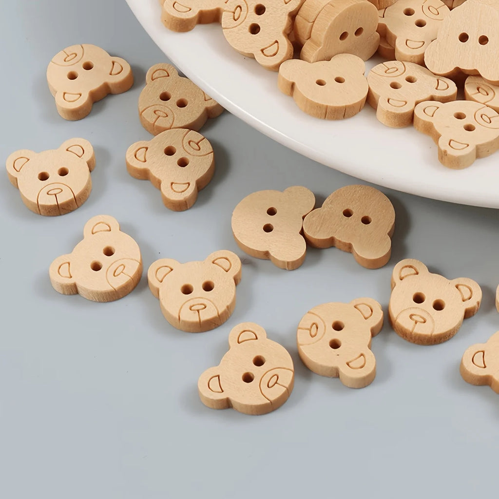 100pcs Bear Buttons with 2 Shank Holes for DIY Hand Sewing, Scrapbooking, Arts and Crafts Projects, and Home Decor Qme