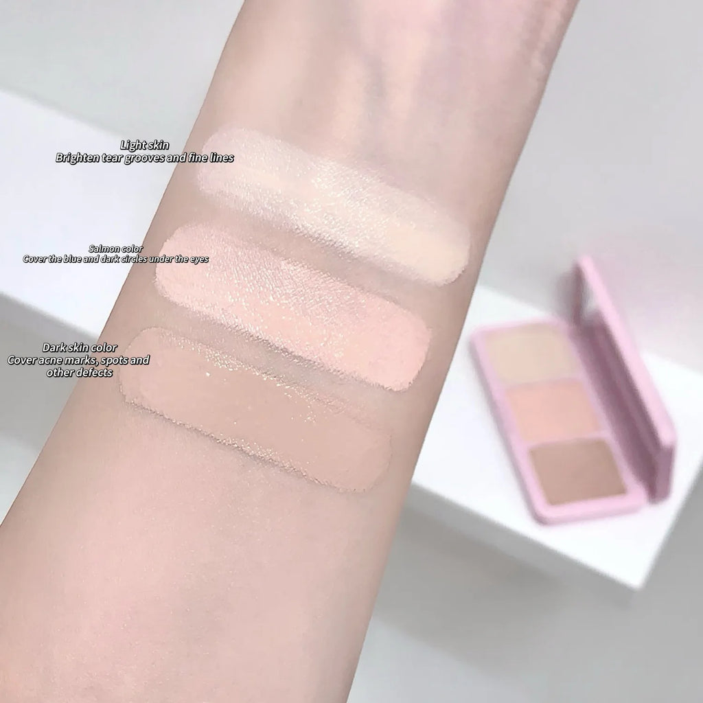 SHAQINUO 3-Color Salmon Concealer Palette Waterproof Long Lasting Qme