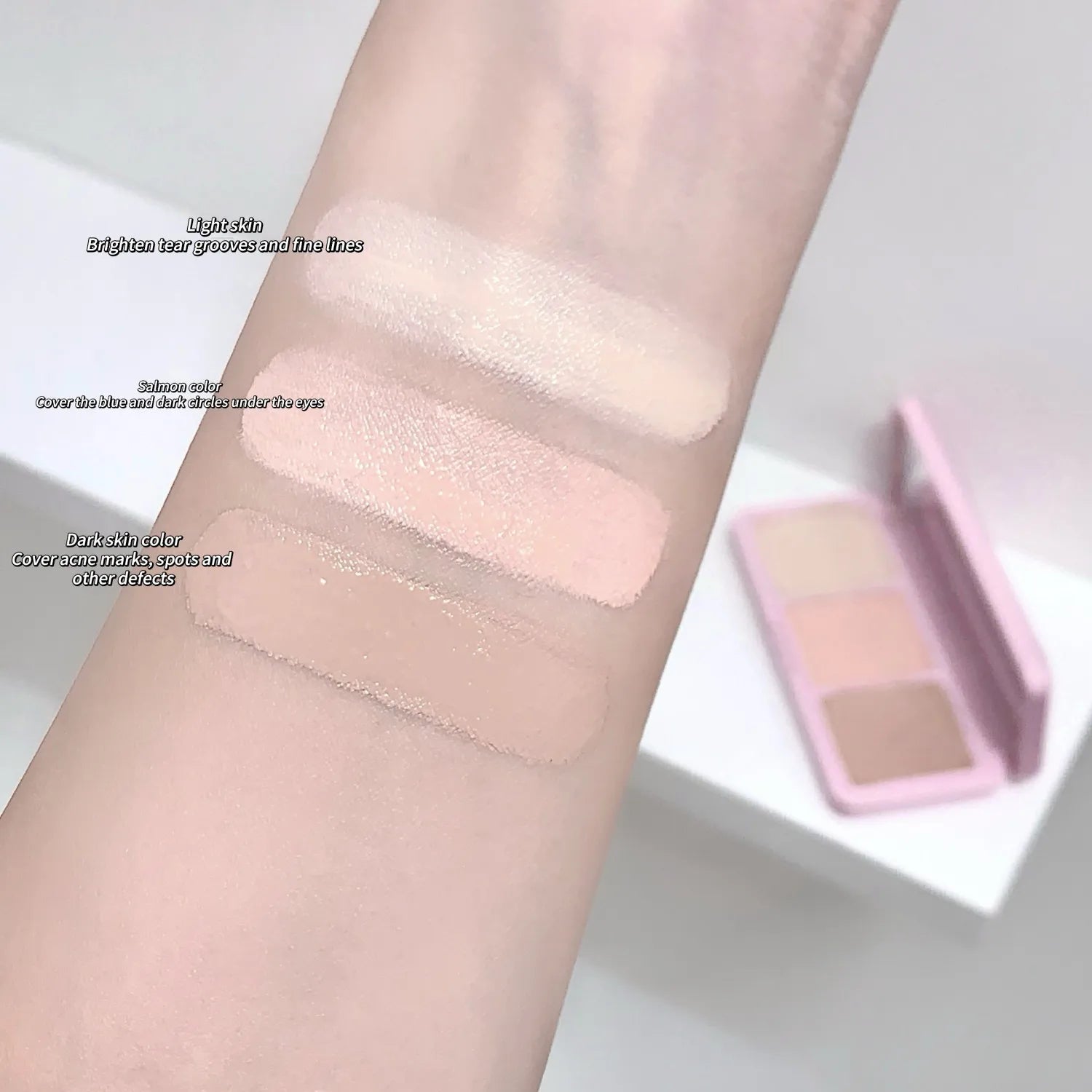 SHAQINUO 3-Color Salmon Concealer Palette Waterproof Long Lasting Qme