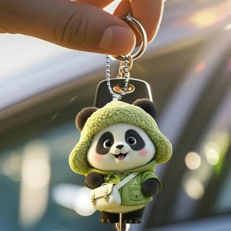 Cute Dressed Panda Pendant Keychain Cartoon 2D Flat Acrylic Ornament Qme