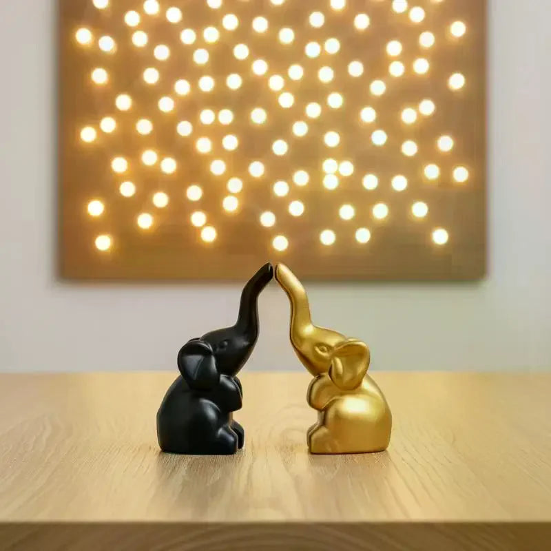 1 Pair Small Animal Statue Elephant Figurine Home Decor Mini Gold Qme