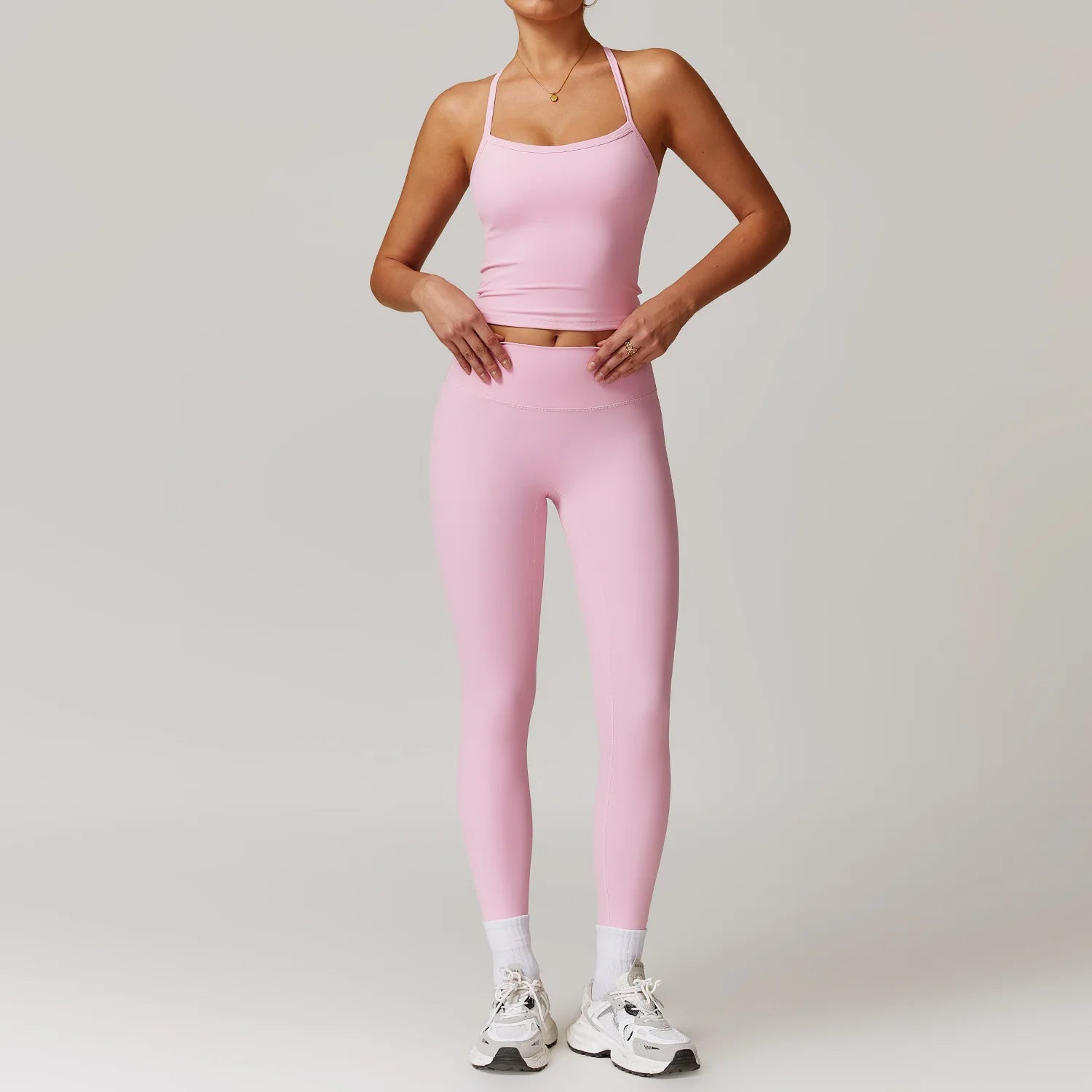 A 2PCS Yoga Suit Sports Set Gym Set Women Tracksuit Running Workout Clothes Long Sleeve Sports Bra Athletic Wear Yoga Clothing Qme 2pcs powder1 L