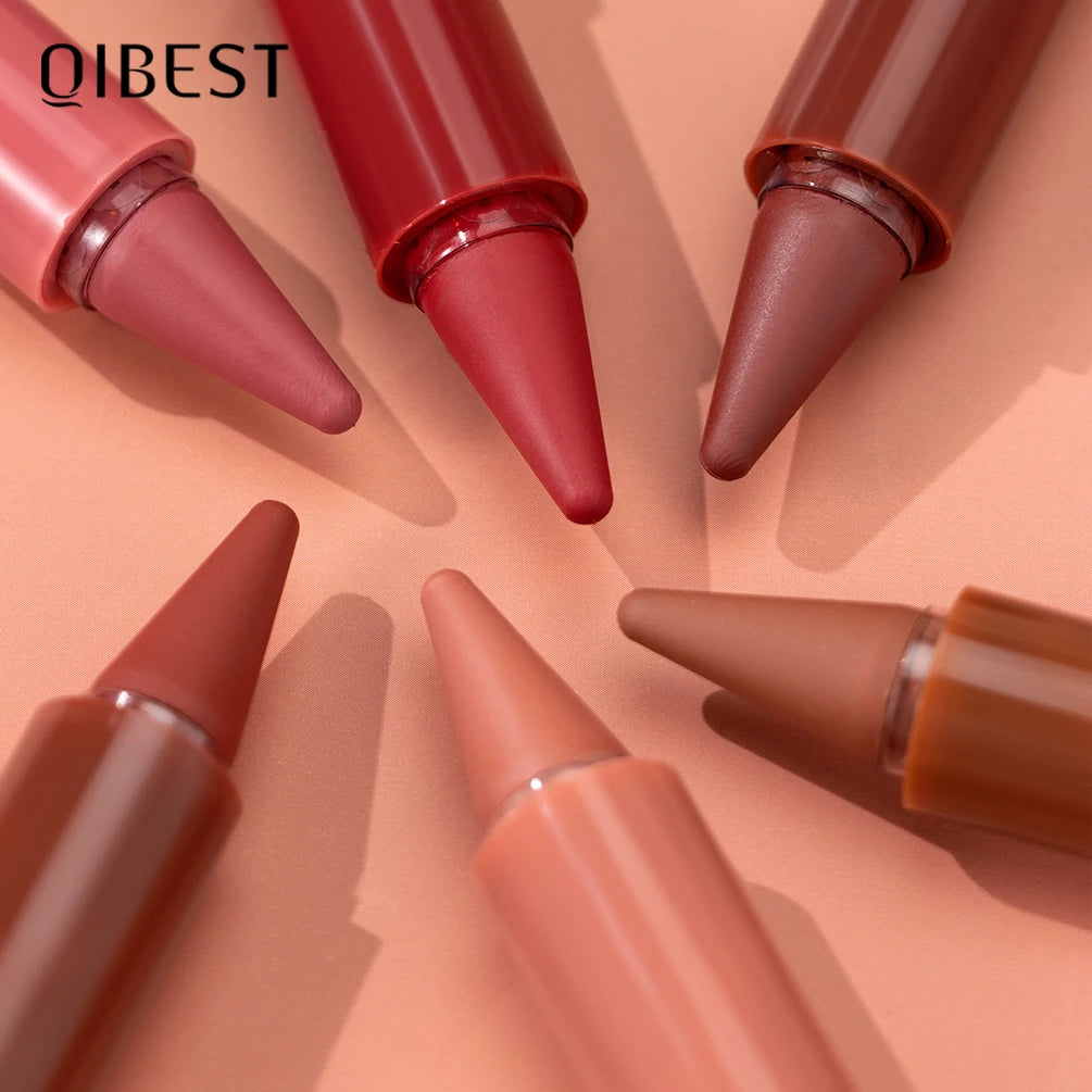 QIBEST Tapered Gradient Lipliner Long Lasting Matte Nude Brown Red Lipstick Waterproof Contouring Tint Lipliner Makeup Lip Stain Qme