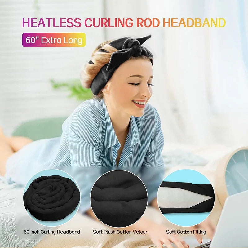 Heatless Curling Rod Headband No Heat Hair Curler Lazy Rollers Soft Qme