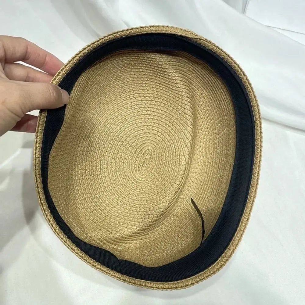 Vintage Elegant Straw Pillbox Hat Fedoras Classic Straw Beret Hat Simple Handmade Fedora Hat Summer Wear Qme